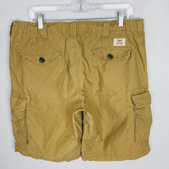 Polo Ralph Lauren Shorts Drill Khaki Tan Classic Fit Cargo Blue Label Size 35 - Picture 6 of 9